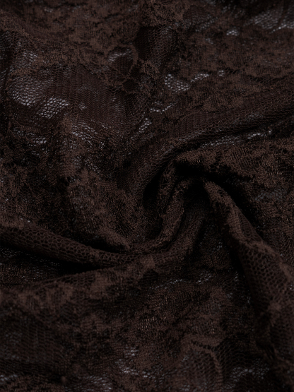 Brown single-shoulder lace through long-sleeved tailored top