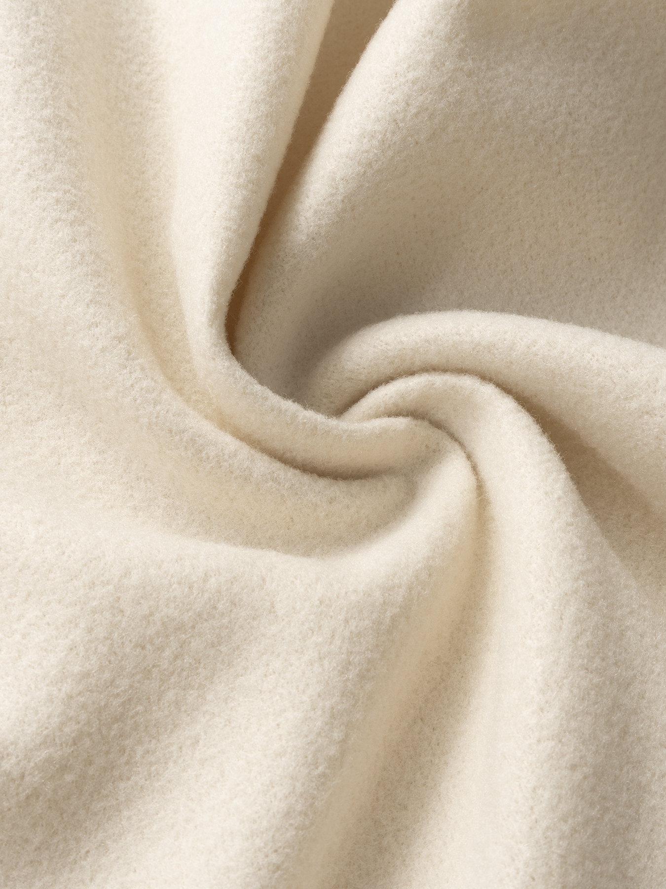 Woman's Cream White Stand Collar Mid-Length Coat with Round Fleece Buttons-Aegean-sea