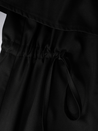  Woman's Black Mid-length Windbreaker Jacket-Aegean-sea