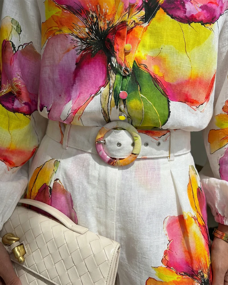 Floral Print Shirt and Shorts Set, Vacation Two-Piece Outfit
