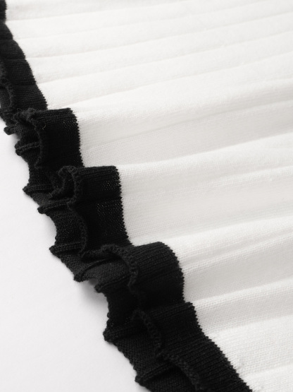 Vestido de jersey ondulado de manga larga de punto de cuello alto de rayas negras y blancas para mujer-Aegean-sea