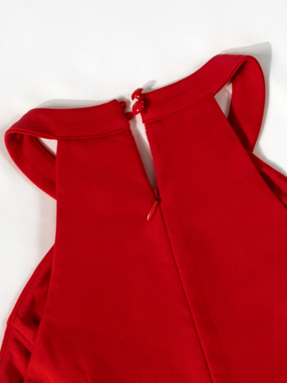 Woman's Bold Style Red Halter Neck Dress: Cutout Ruffle Fitted Slit Mini Formal Dress