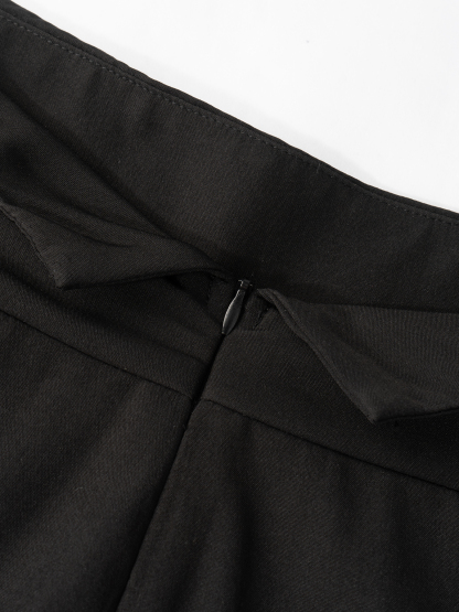 Black Pleated High Waist Wide Leg Pants-Aegean-sea