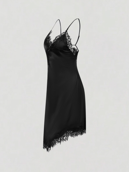 2026 Spring/Summer New Style Sexy & Elegant V-neck Lace Splicing Asymmetric Camisole Dress