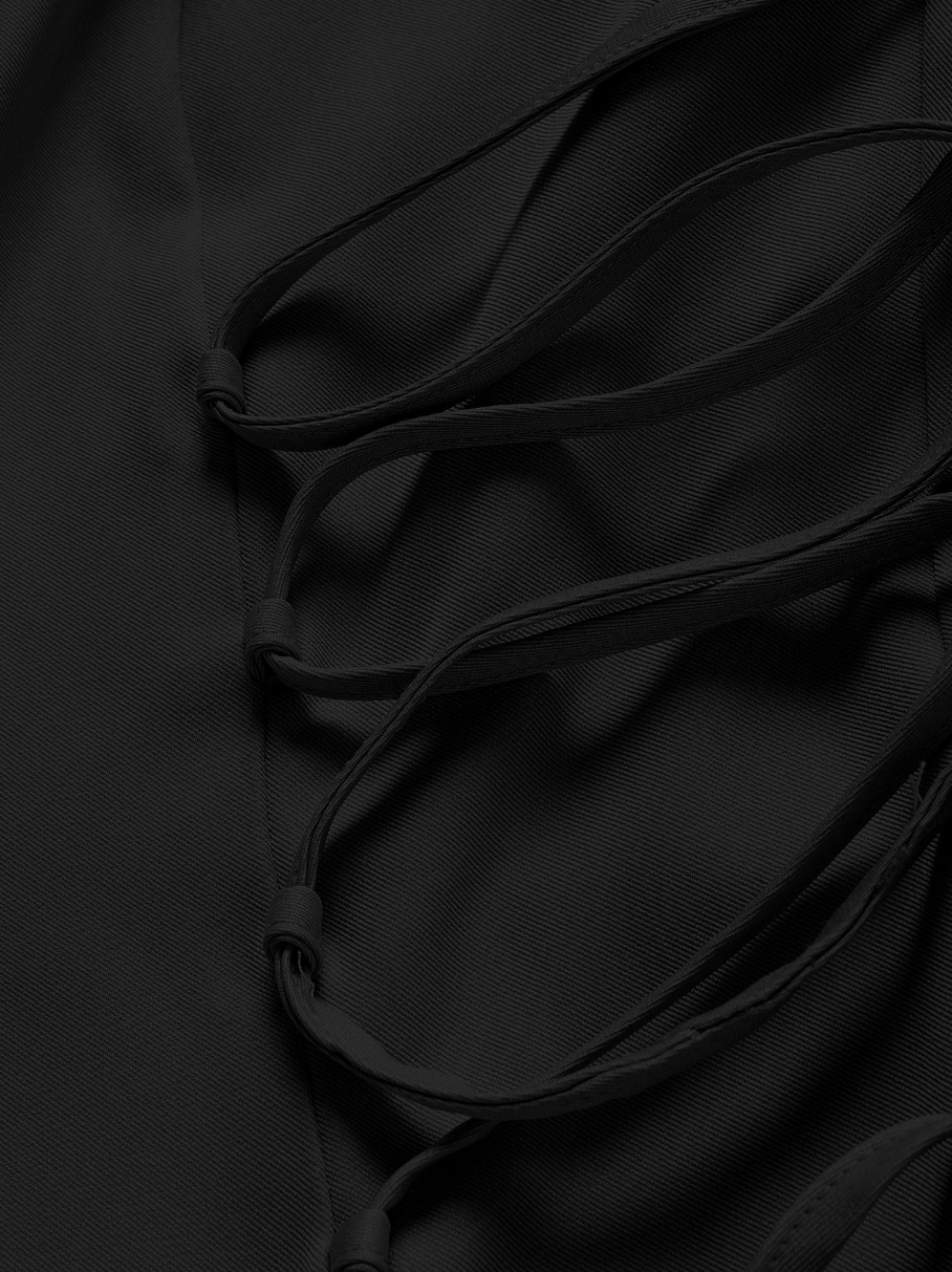 Woman's Black Lace-Up Waist Tailored Blazer-Aegean-sea