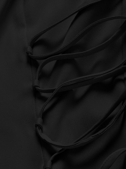 Woman's Black Lace-Up Waist Tailored Blazer-Aegean-sea