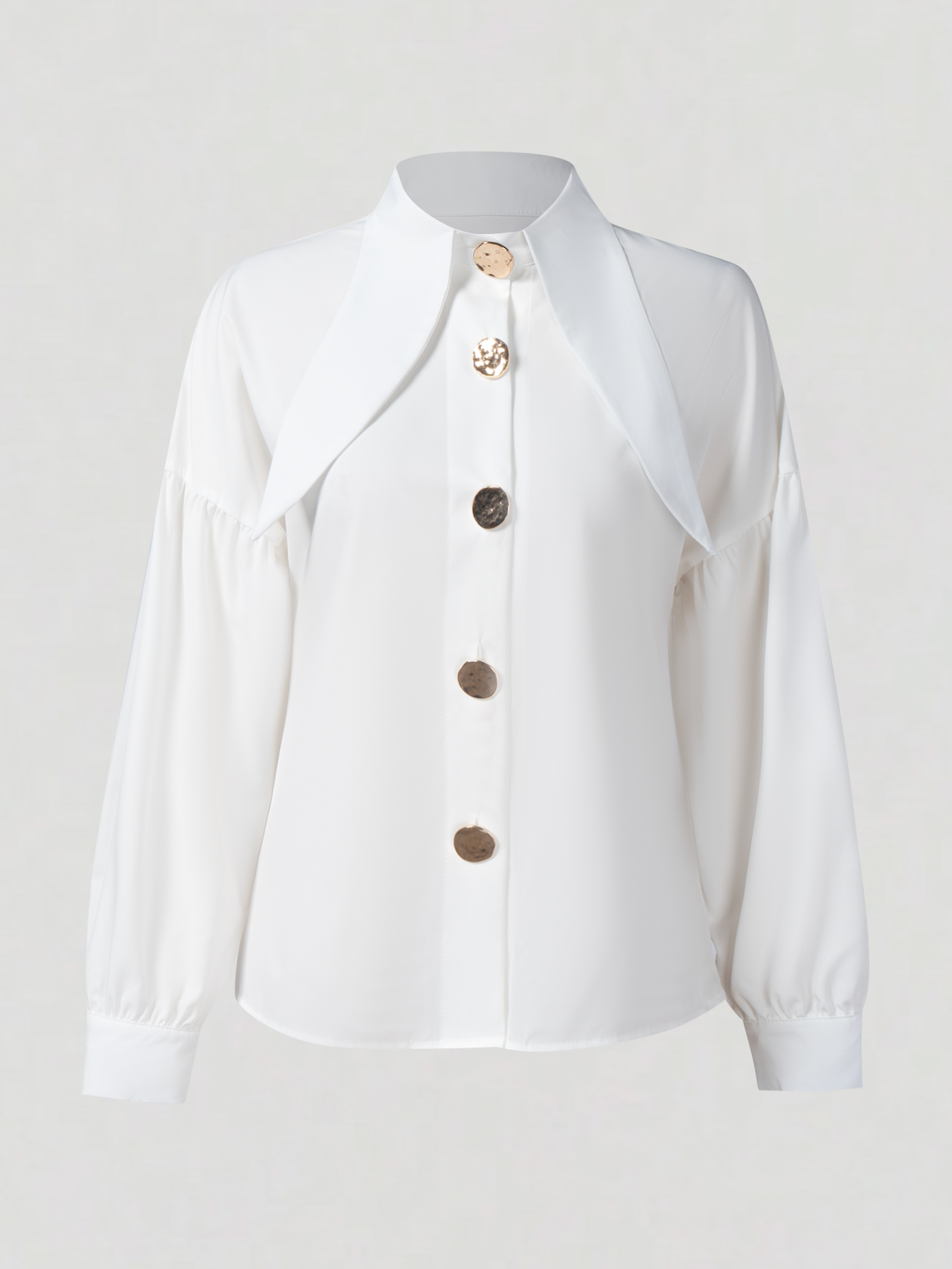 Women's White Blouse with Statement Buttons and Lantern Sleeves-Aegean-sea