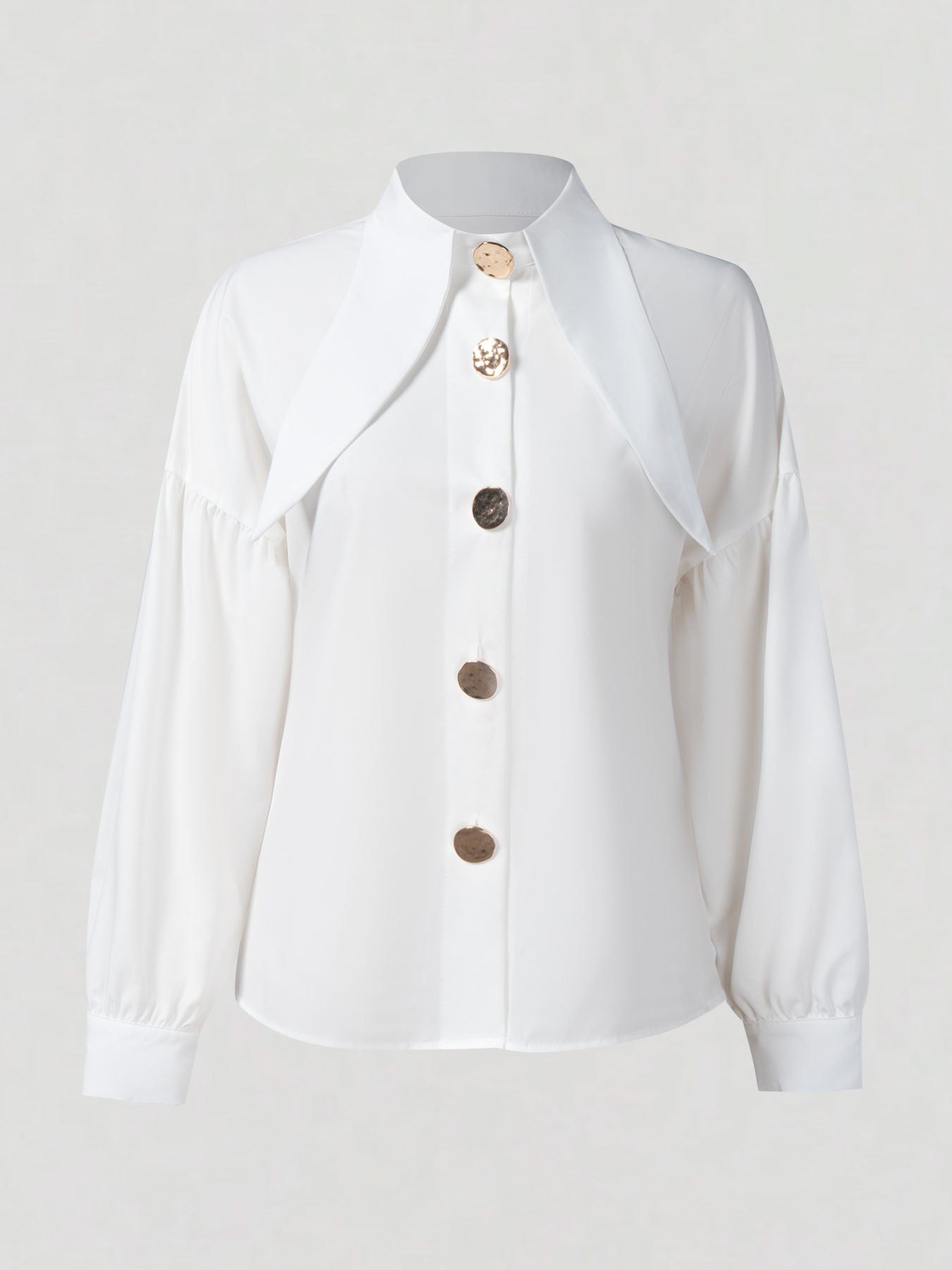 Women's White Blouse with Statement Buttons and Lantern Sleeves-Aegean-sea