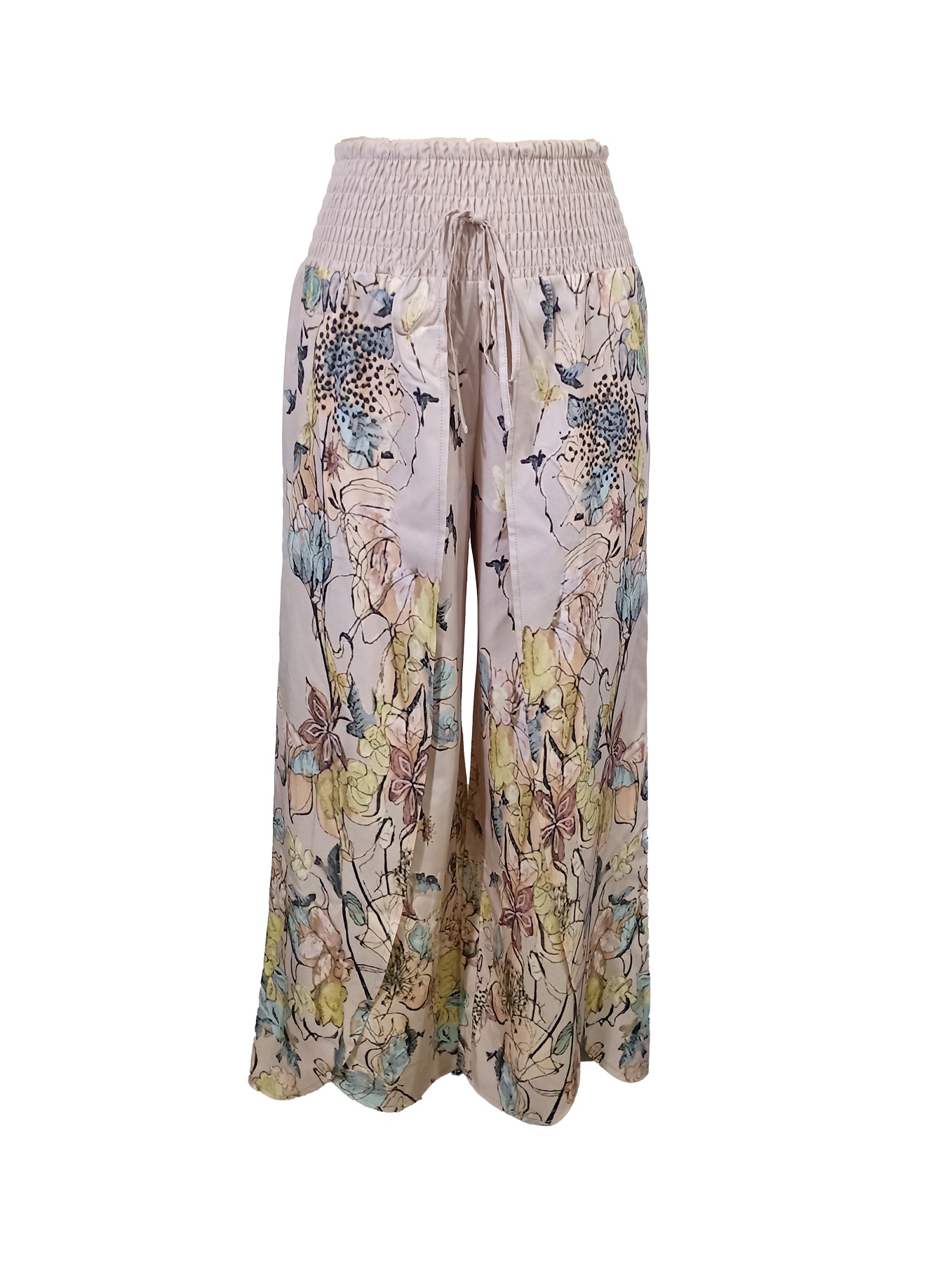 Women's Floral Print Smocked Waist Wide Leg Pants-Aegean-sea