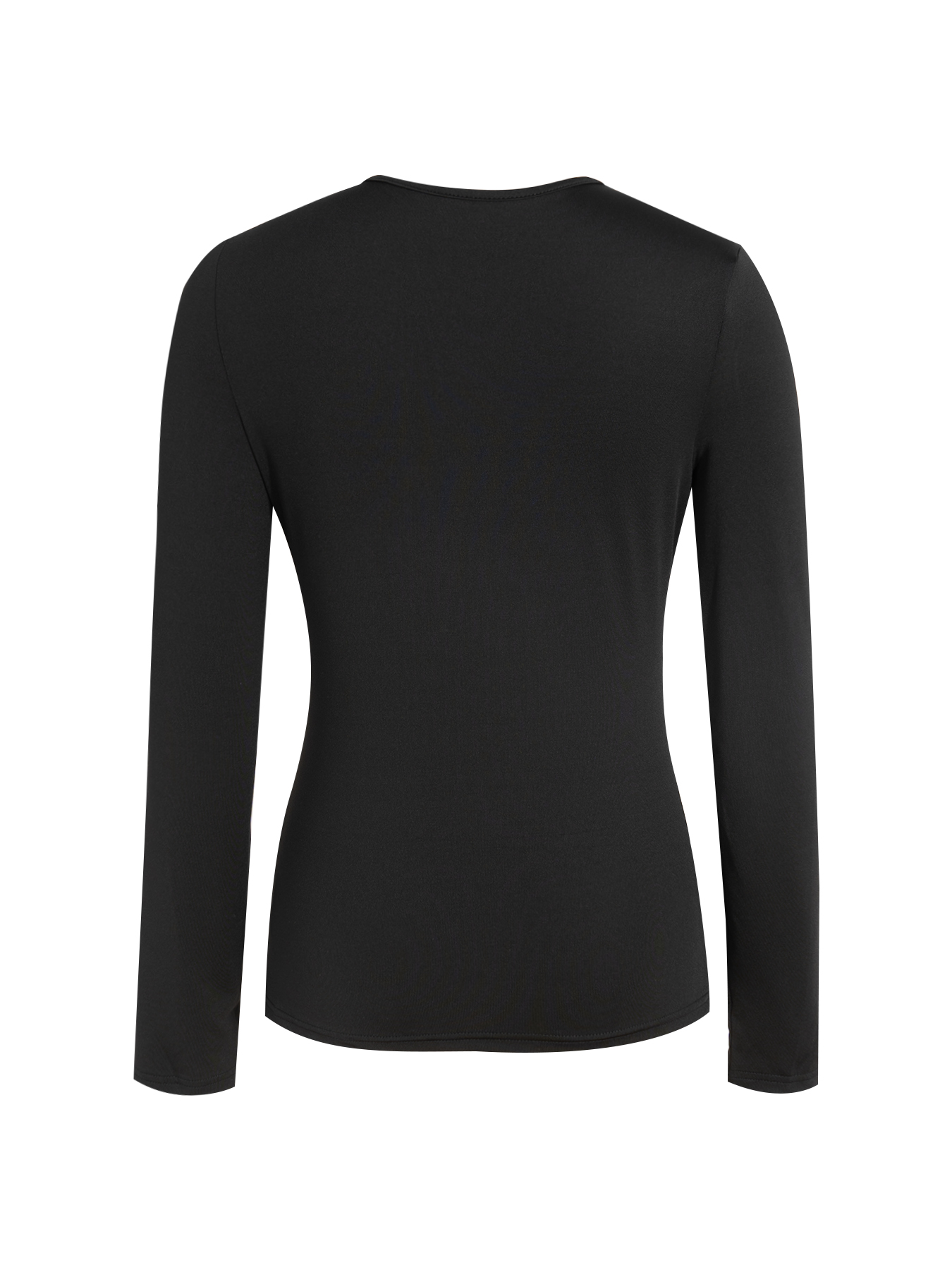 Woman's Black Crew Neck Long-Sleeve Fitted Top-Aegean-sea