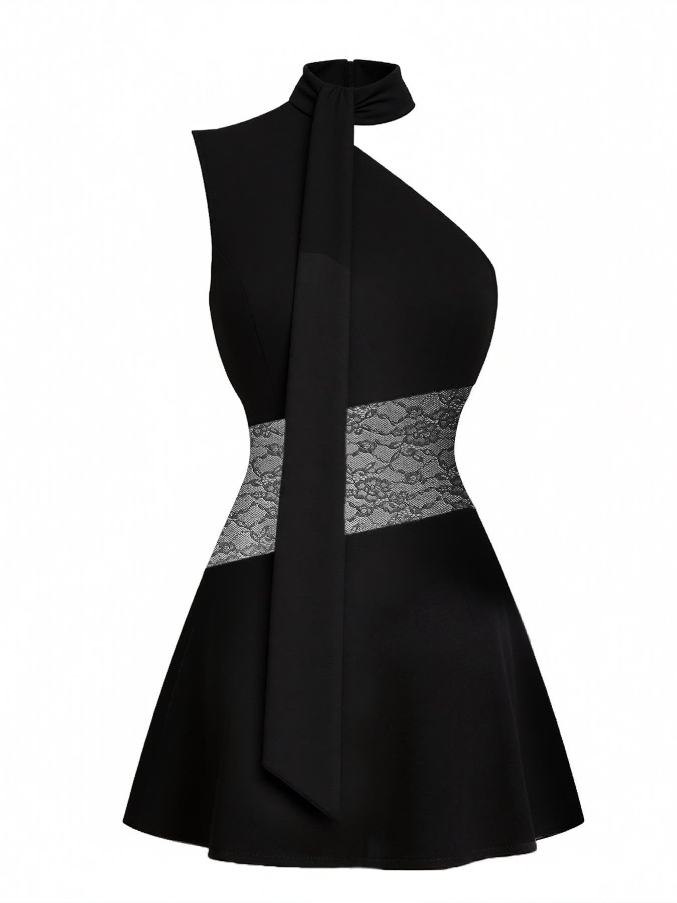 2026 Spring/Summer New Arrival: Stylish and Commuter-Friendly Asymmetrical Off-Shoulder Flowing Neck Sleeveless Lace-Trimmed Short Dress