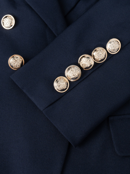 Navy Blue Double-Breasted Blazer with Gold-Tone Buttons