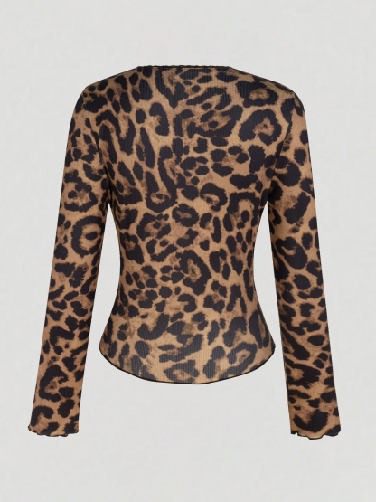 Woman's Lace V-Neck Button-Front Fitted Hot Girl Top-Aegean-sea