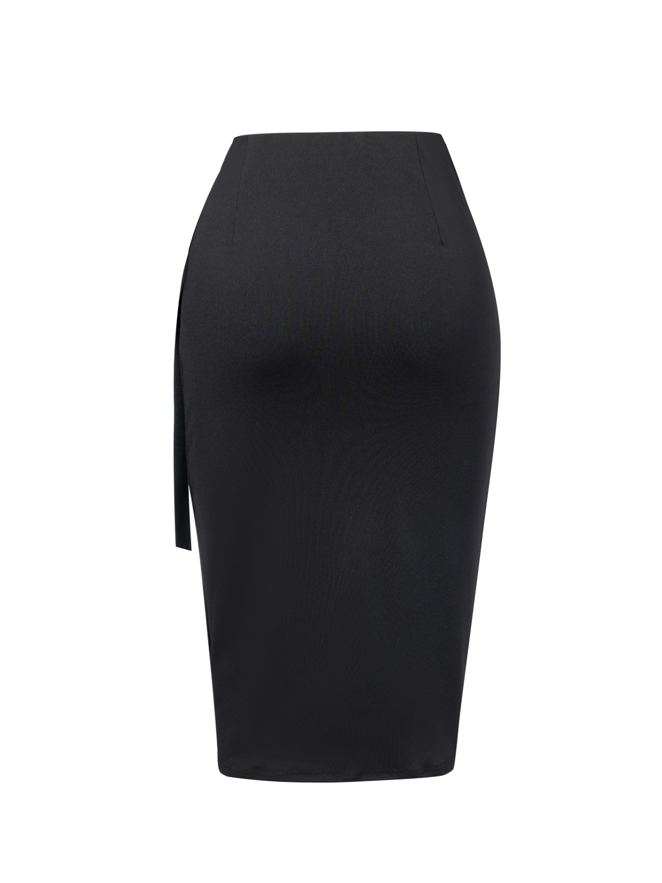 Falda media lápiz de mujer negra con corbata y lateral con ruchedura con abertura lateral-Aegean-sea