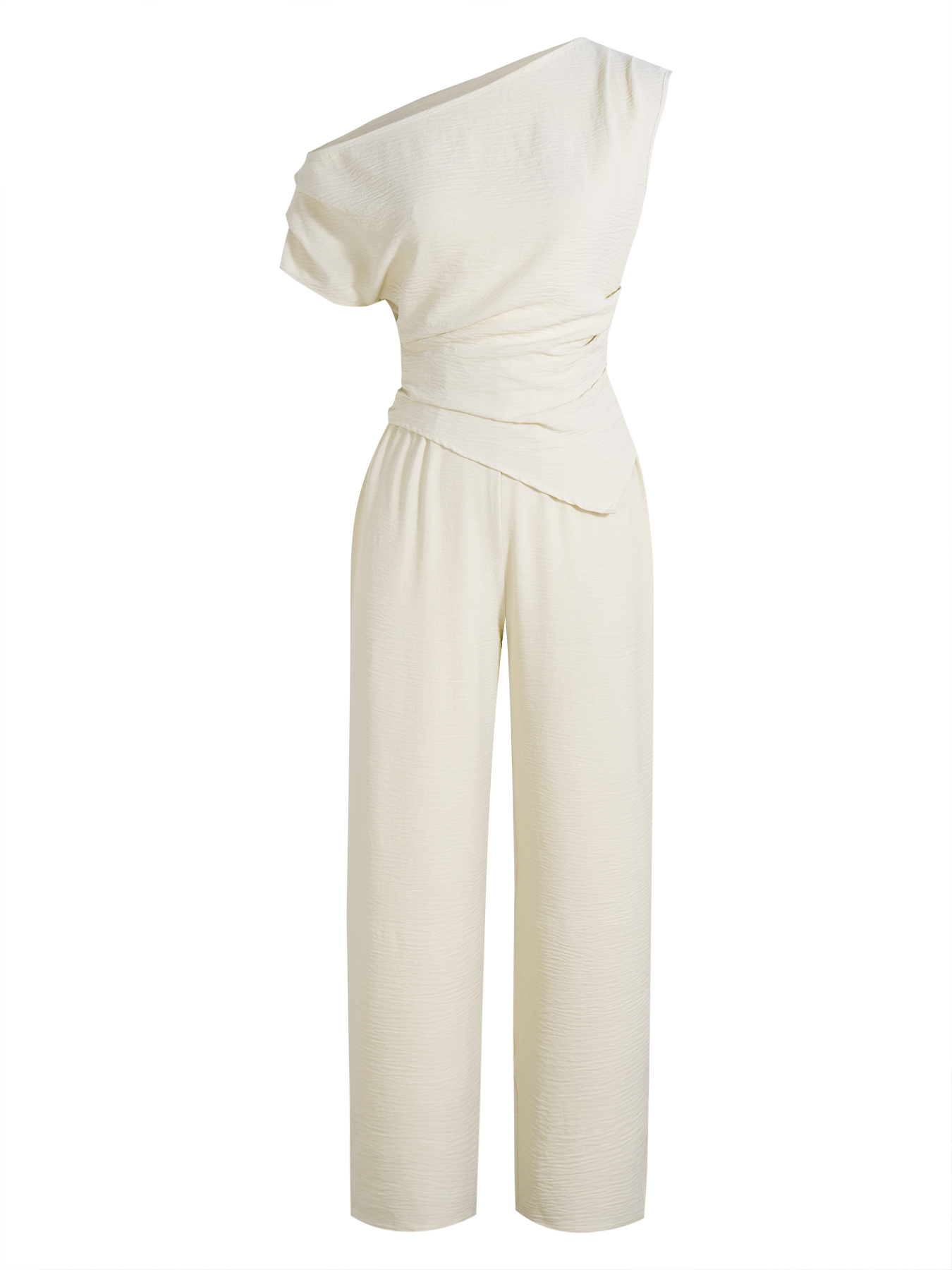 Women's One Shoulder Wrap Top & High Waisted Wide Leg Pants Two-Piece Set