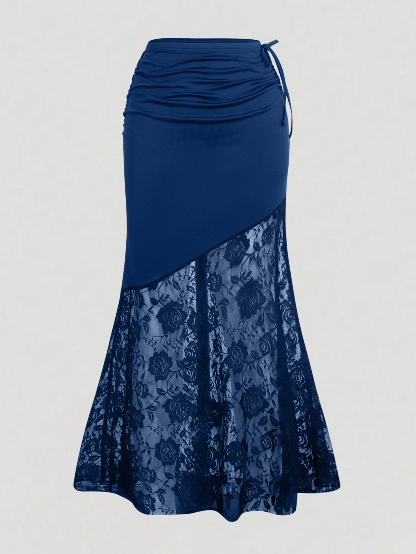 Falda midi de sirena para mujer con panel de encaje y corbata lateral con volantes Traje de noche elegante-Aegean-sea