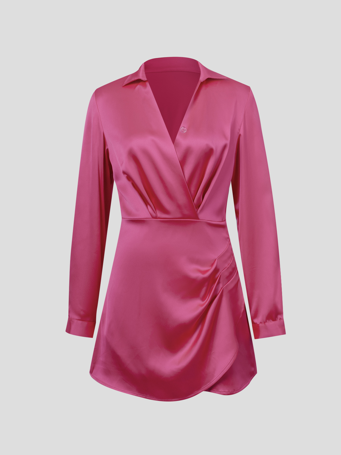 Pink satin V-neck blouse skirt, office-style hip wrap skirt
