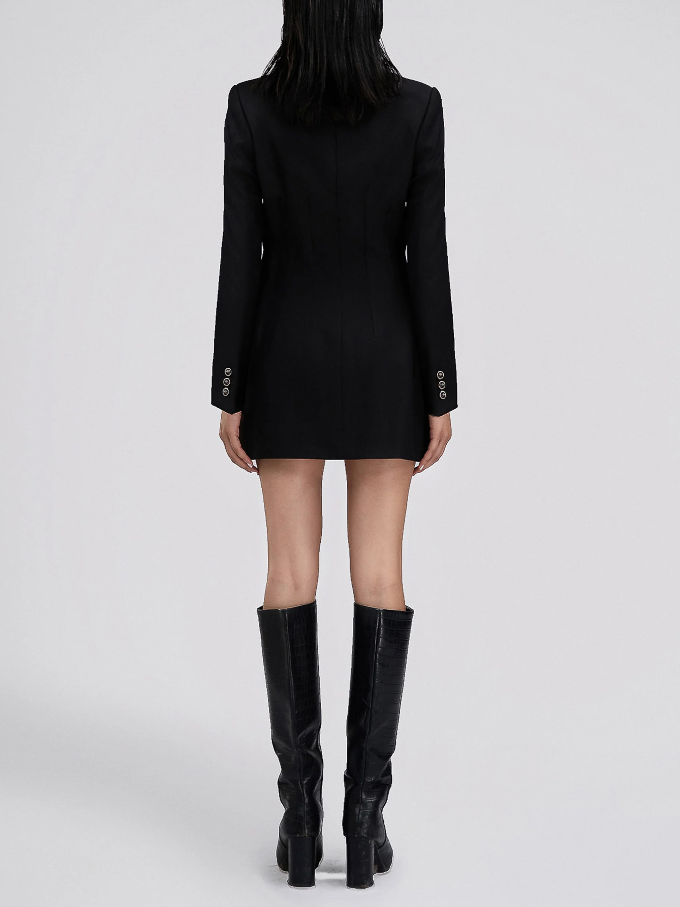 Black Single-Breasted Three-Button Blazer Dress