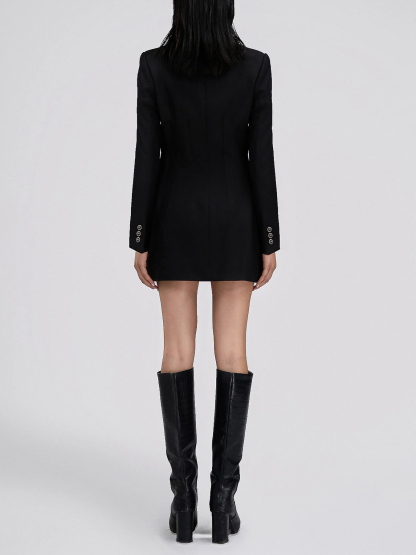 Black Single-Breasted Three-Button Blazer Dress