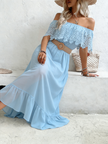 Light blue lace off-shoulder dress