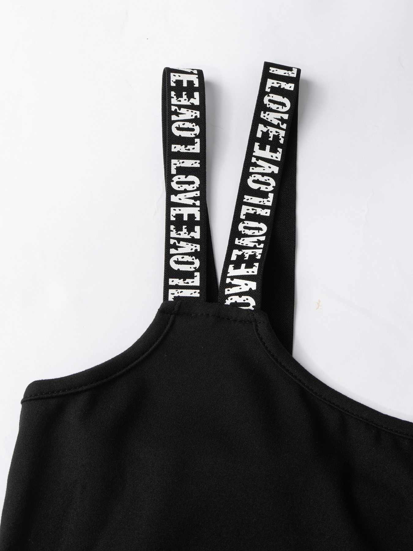 Black Sexy Tank Top with Lettered Straps-Aegean-sea