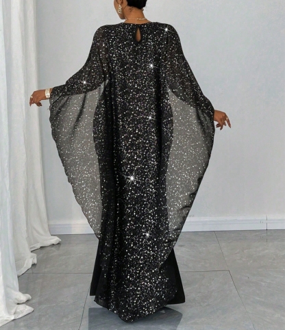Women's Plus Size Sequin Cape-Sleeve Mermaid Maxi Dress-Aegean-sea