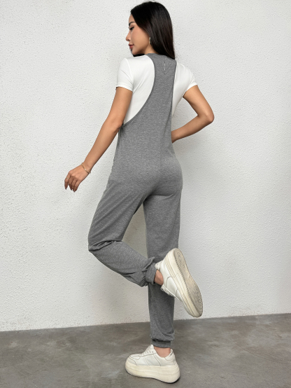 Women's Strappy Pocketed Jumpsuit-Aegean-sea