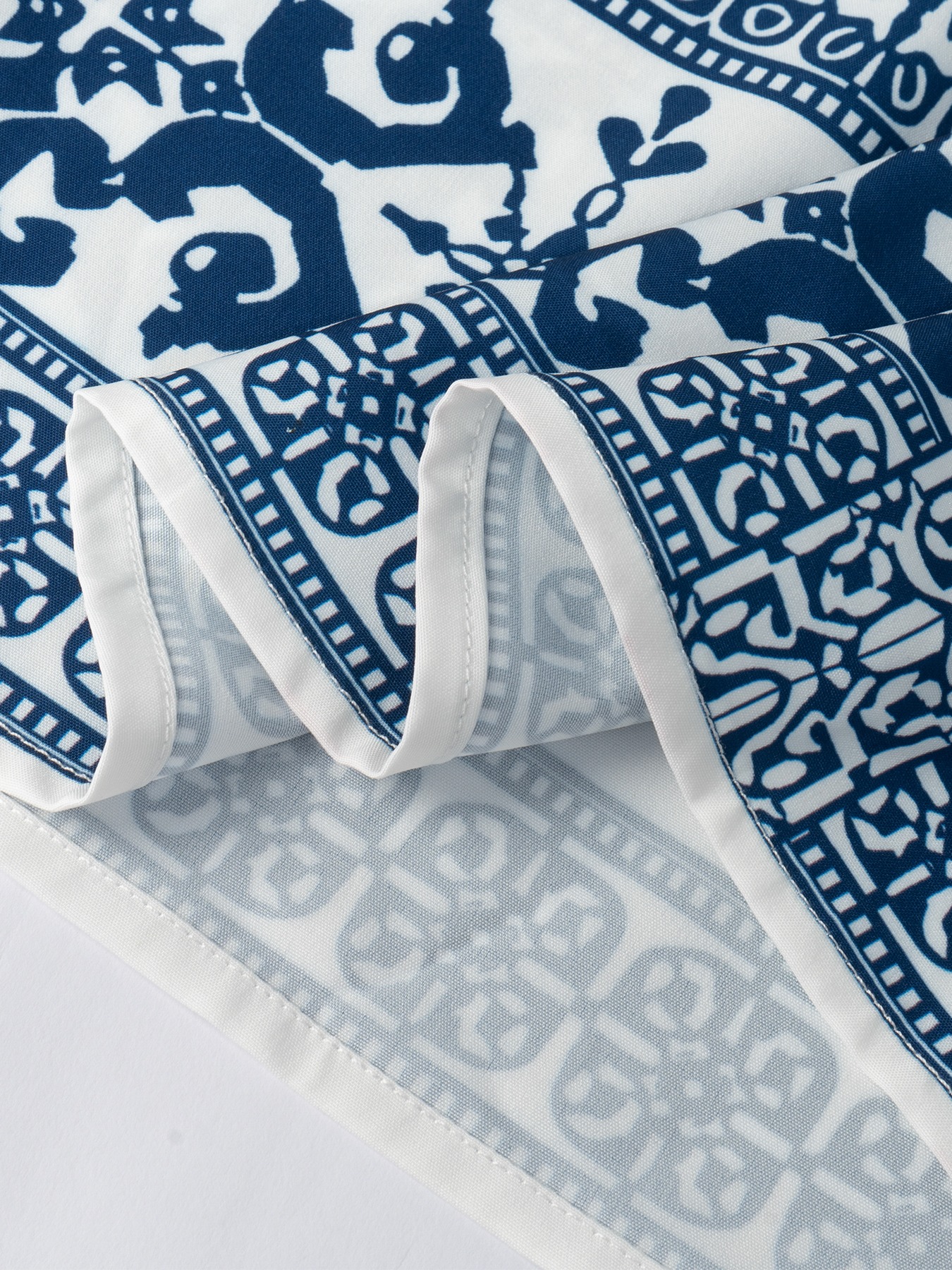 Tsinghua porcelain positioned floral print dress Standing collar with waist tie Long skirt with wide hem