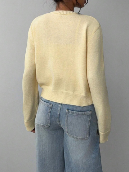 Stylish Cropped Knit Cardigan - Button-Front Casual Women's Top-Aegean-sea