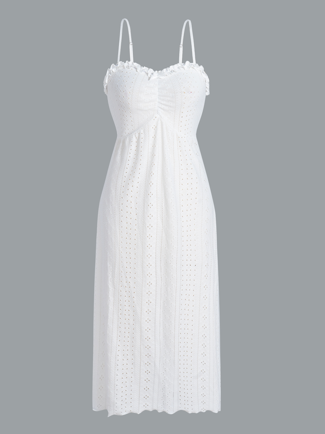White Eyelet Embroidery Ruffle Camisole Dress & Loose Long Sleeve Cardigan Loungewear Set