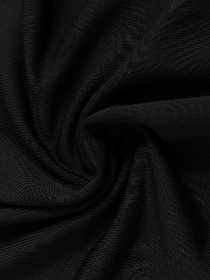 Woman's Black Crew Neck Long-Sleeve Fitted Top-Aegean-sea