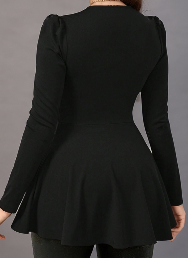 Woman's  V-Neck Long Sleeve Twist Front Peplum Top