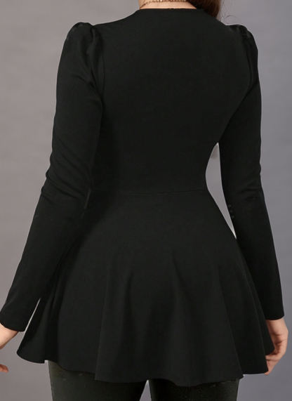 Woman's  V-Neck Long Sleeve Twist Front Peplum Top