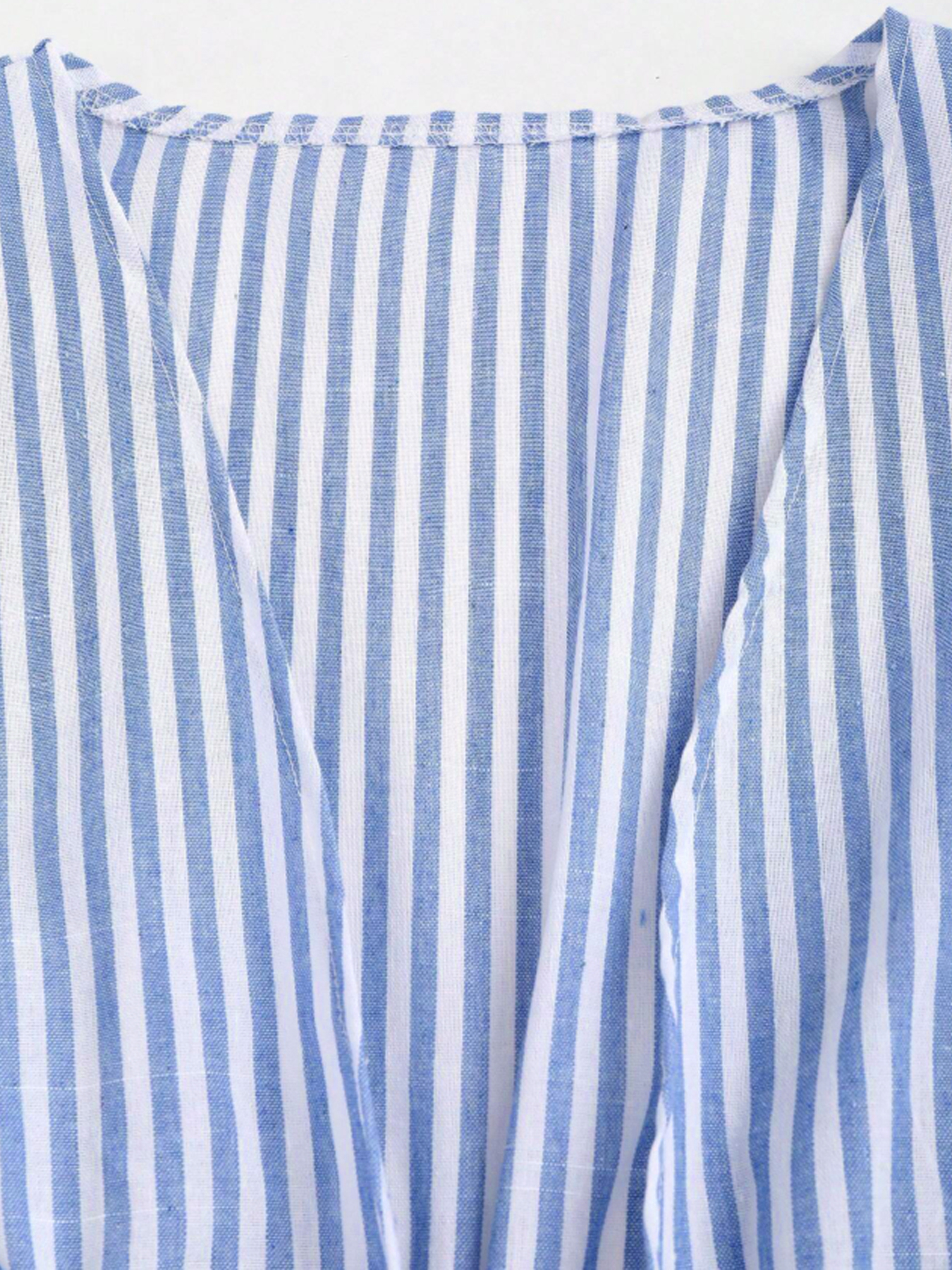Blue-and-white-striped drawstring waist shirt