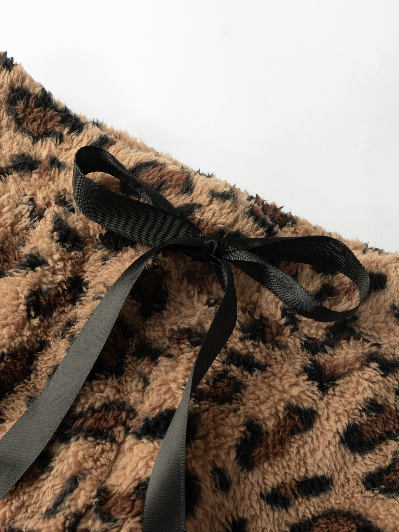 Leopard Print Fuzzy Wide Leg Pants with Drawstring Waist-Aegean-sea