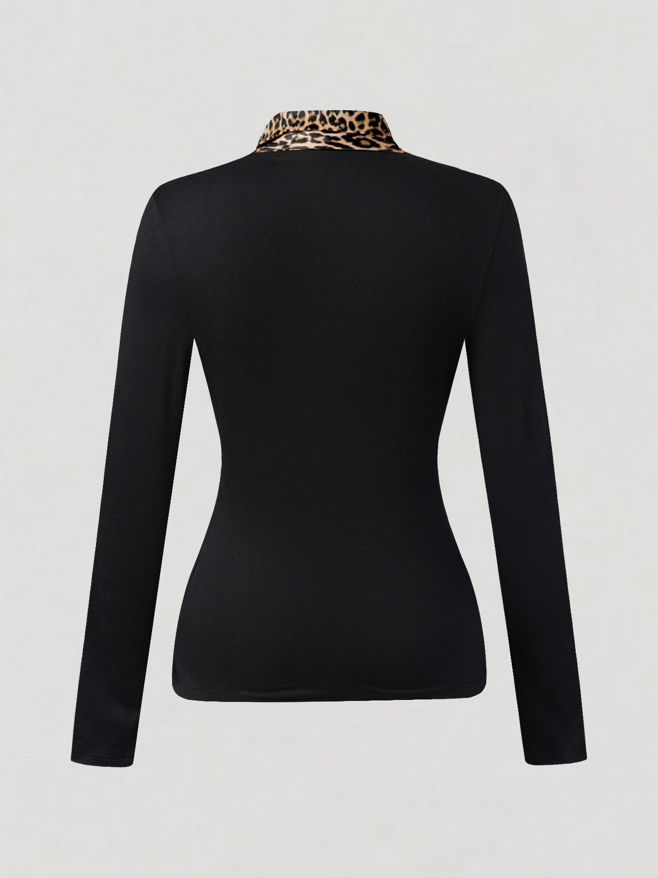 Leopard Accent Collar & Tie Black Fitted Top-Aegean-sea
