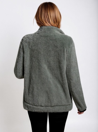 Women's Plush Fleece Jacket | Ultra-Soft Longline Coat with Pockets-Aegean-sea