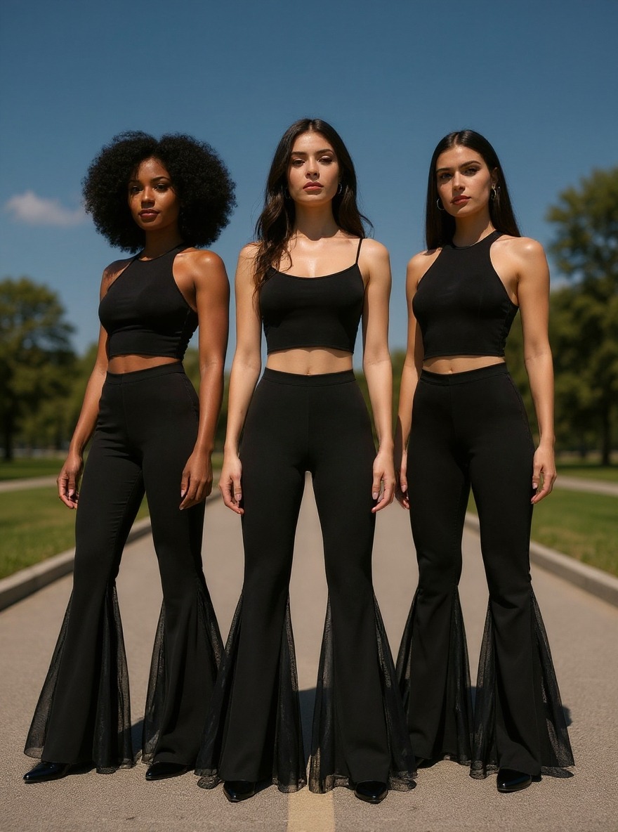 Women's Black High-Waisted Flare Pants with Mesh Panel Detailing-Aegean-sea