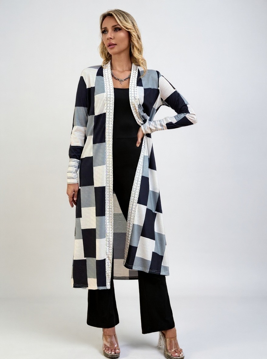 Women's Color-Block Longline Open Front Cardigan-Aegean-sea