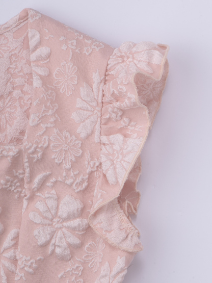 Pink Jacquard Square Neck Ruffle Bodycon Mini Dress, Elegant Casual Party Dress