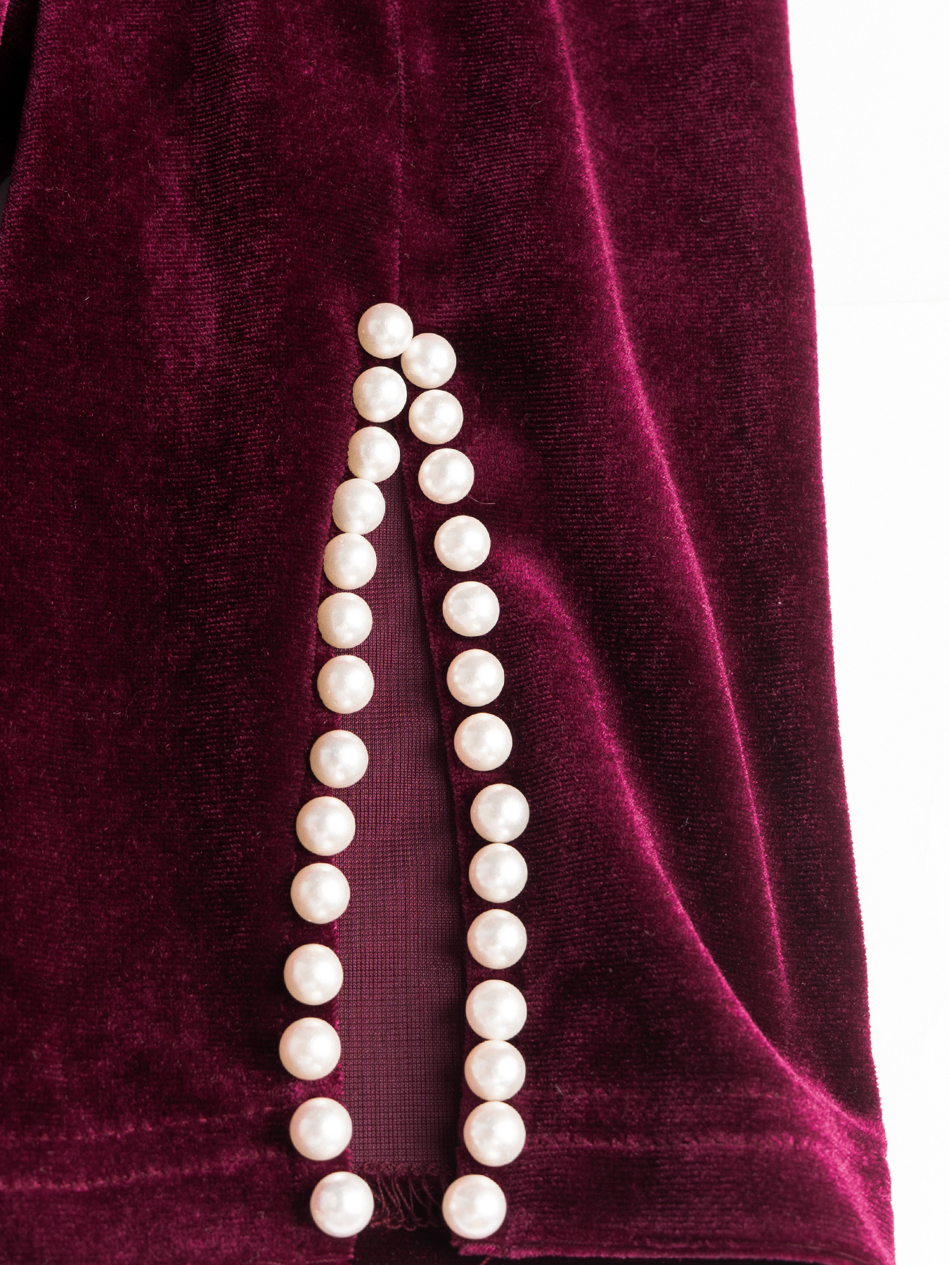 Women's Burgundy Velvet Pearl-Sleeve Bodycon Midi Dress-Aegean-sea