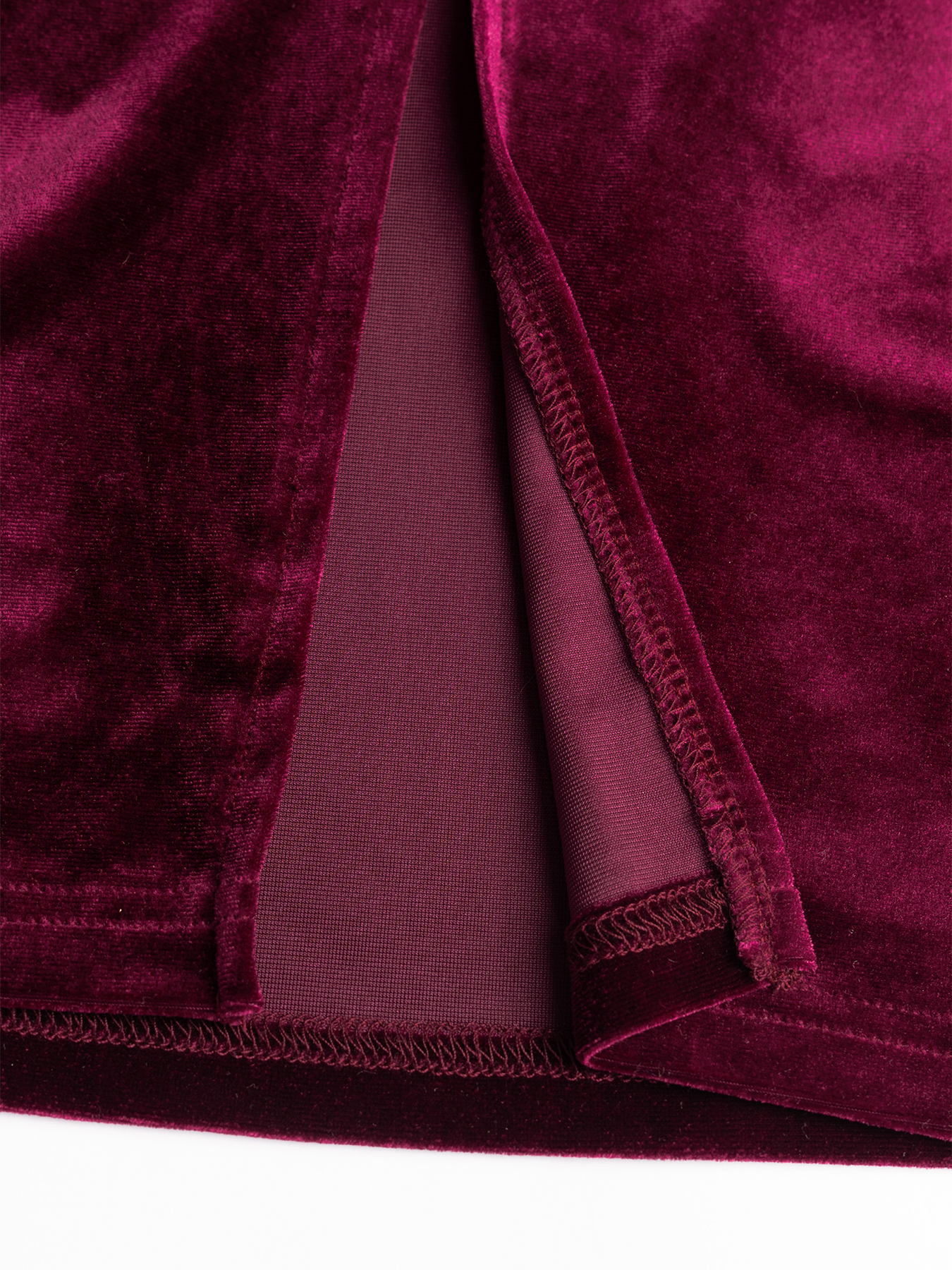 Women's Burgundy Velvet Pearl-Sleeve Bodycon Midi Dress-Aegean-sea