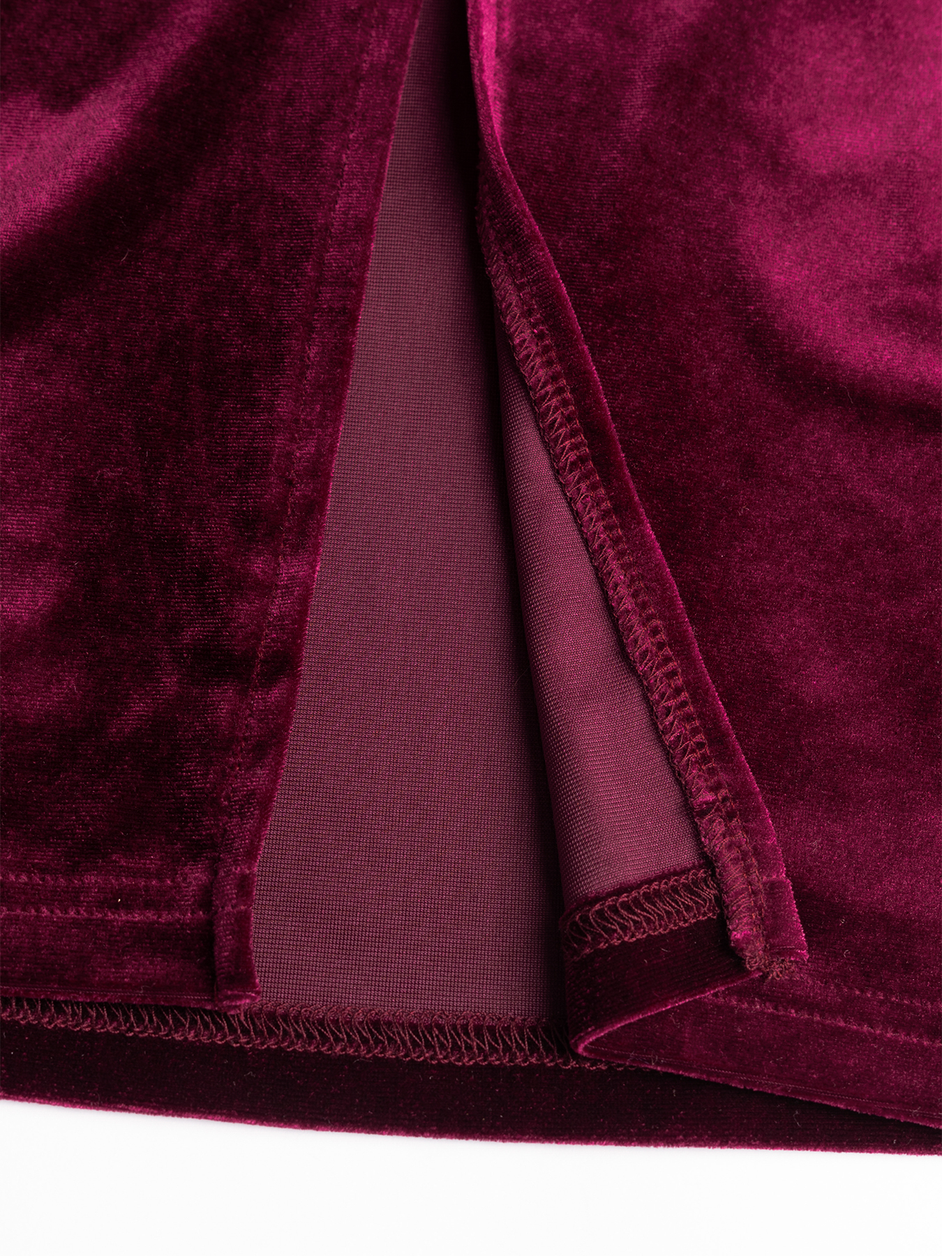 Women's Burgundy Velvet Pearl-Sleeve Bodycon Midi Dress-Aegean-sea