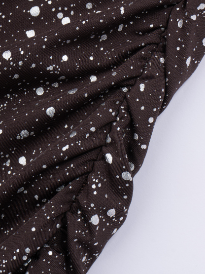 Dark brown sequined slant-collared sheath skirt, party short skirt