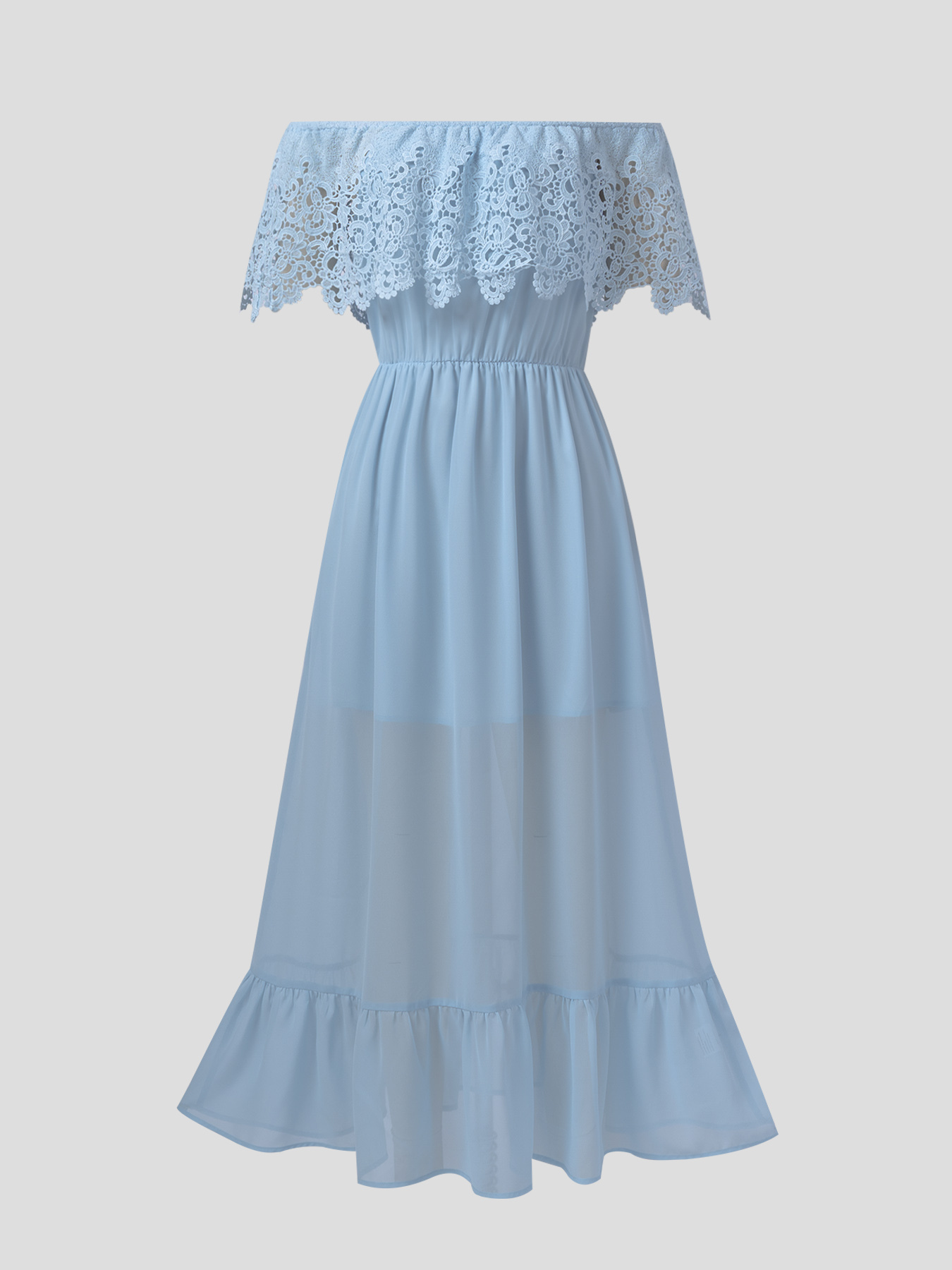 Light blue lace off-shoulder dress