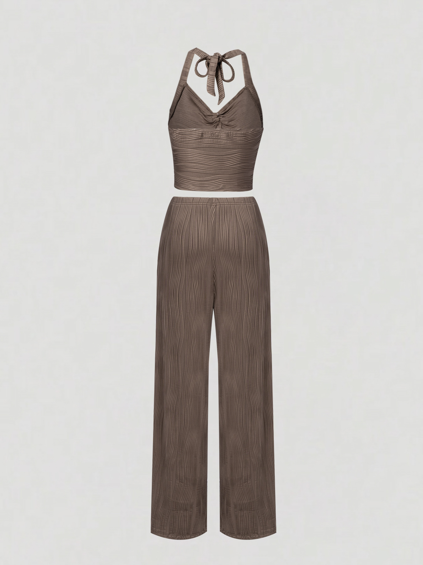 Brown Water Ripple Pattern Chest-Hanging Wide-Leg Set
