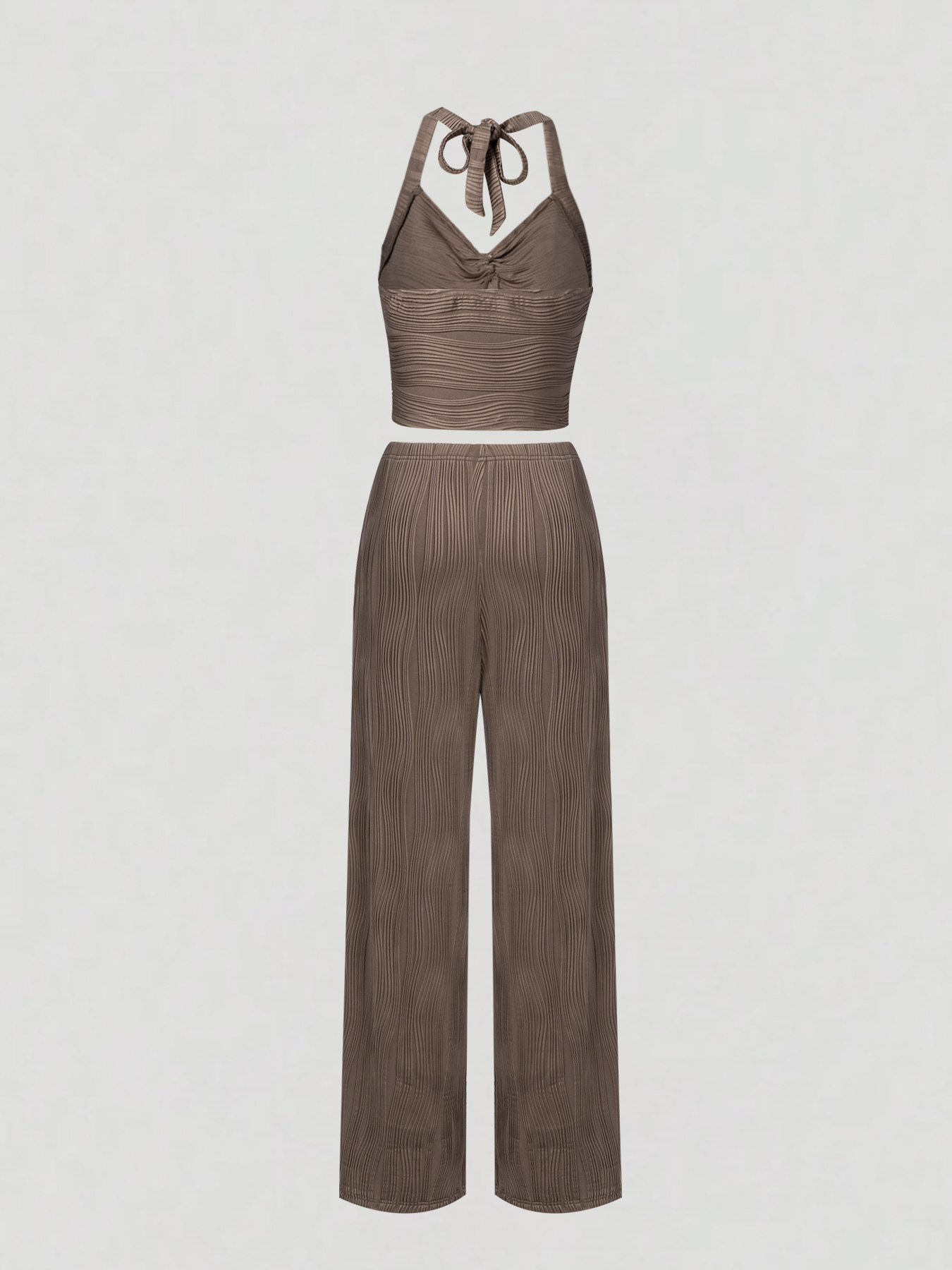 Brown Water Ripple Pattern Chest-Hanging Wide-Leg Set