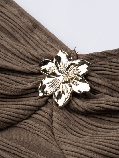 Brown Water Ripple Pattern Chest-Hanging Wide-Leg Set