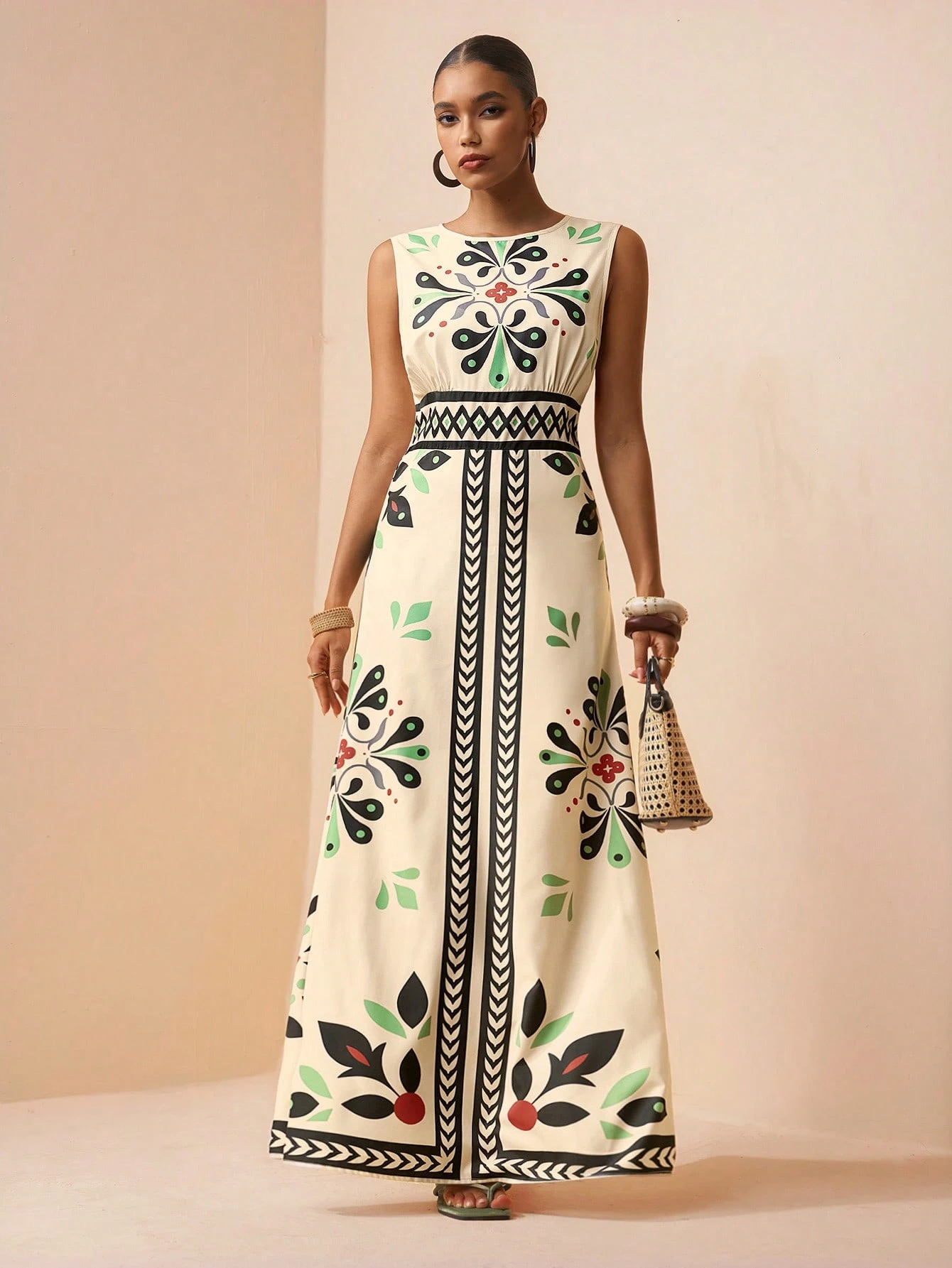 2026 Spring New Sleeveless Art Print Maxi Dress