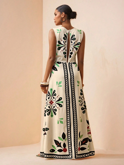 2026 Spring New Sleeveless Art Print Maxi Dress
